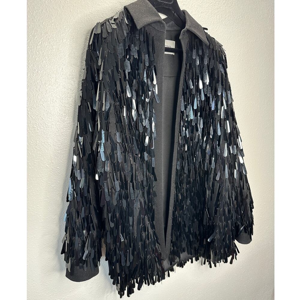 Valentino Garavani Black Sequin Fringe Shirt Jacket Medium - Picture 3 of 13